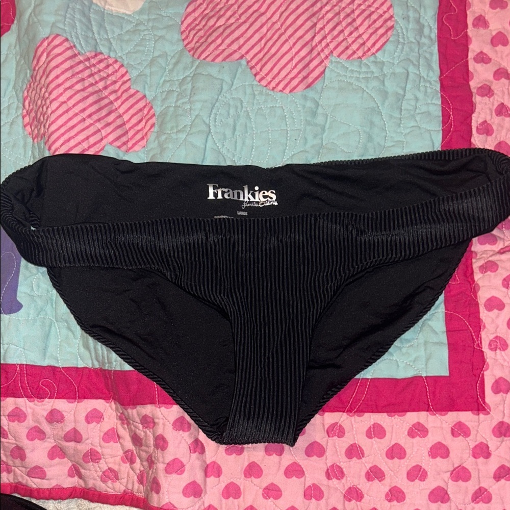 Frankies Bikinis Black Ribbed Bikini Bottom